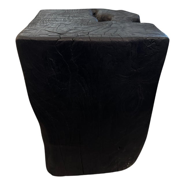 Andrianna Shamaris Charred Teak Wood Side Table For Sale