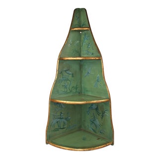 Antique 1940s Chinoiserie Painted Corner Shelf Stand For Sale