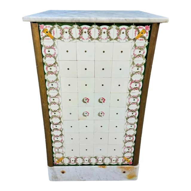 French Art Nouveau Paris Cafe Counter With Ceramic Tile Facade - Restaurant Host Reception Stand For Sale