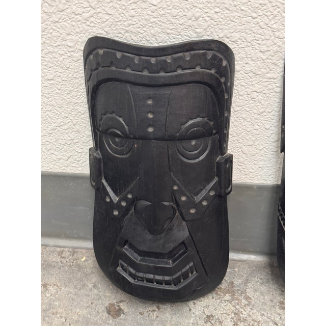 2020s Akios Industries Hand Carved Native Wall Masks, Pair For Sale - Image 5 of 12