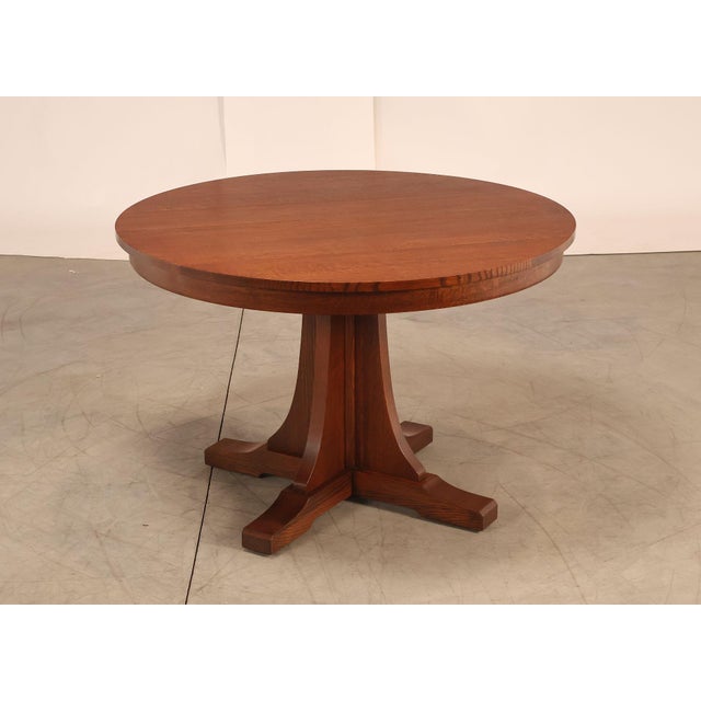 High Quality American Made Solid Oak Pedestal Dining Table By Stickley From The Mission Collection. Round Top With A...