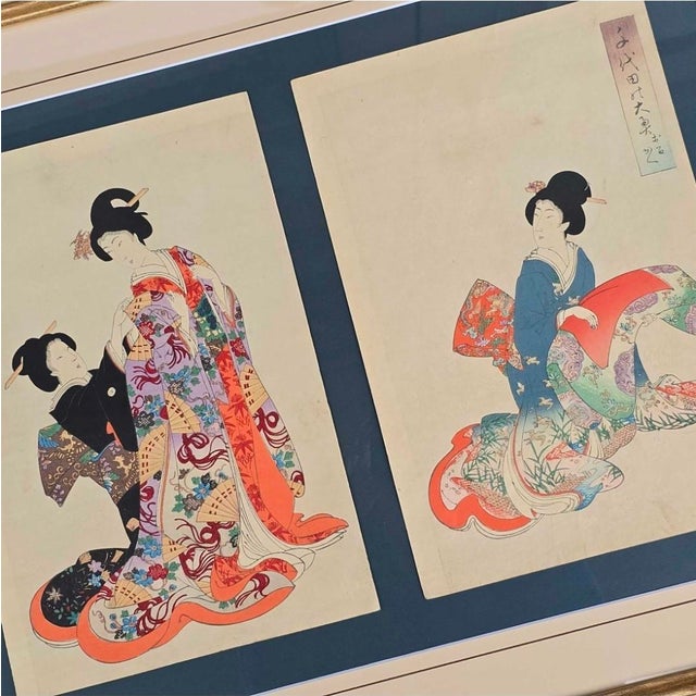 Red Toyohara Yōshū Chikanobu, Kimono Changing CeremonyTriptych, 1895, Glass, Wood and Paper For Sale - Image 8 of 18