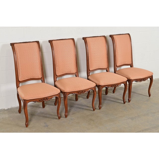Baker Furniture Company Baker Furniture French Provincial Louis XV Carved Walnut Dining Chairs, Set of Four For Sale - Image 4 of 11