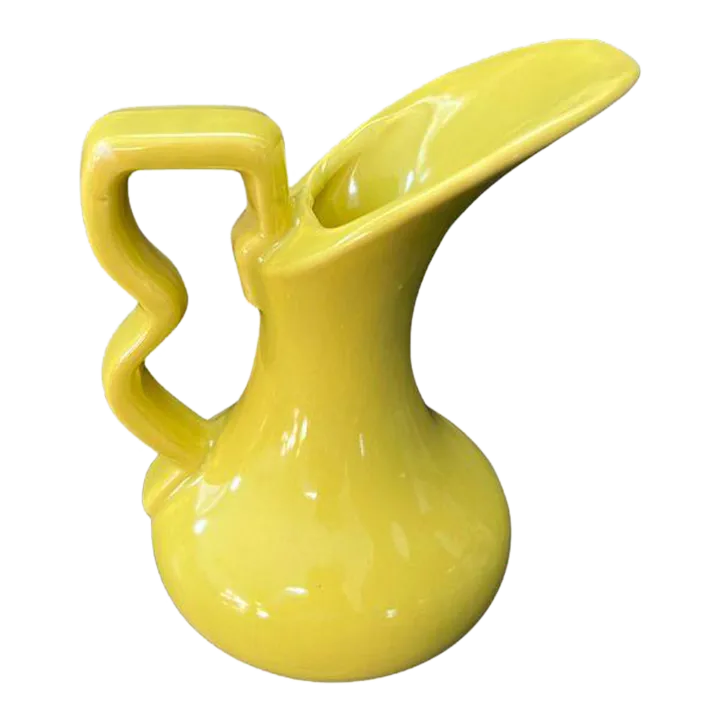 60s Vintage yellow Space Age 花器 レトロ 陶器 Mid-Century Gonder Pottery, Z-Handle Ewer Vase, #E65 | Chairish