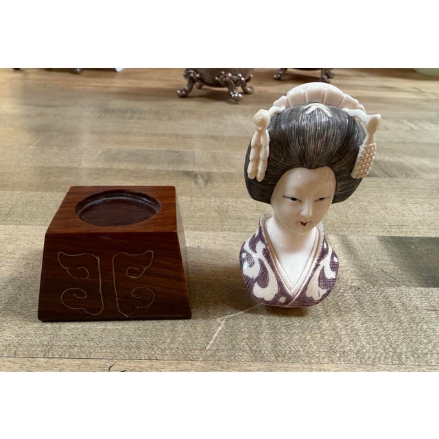 Japanese Bijin-Geisha Bust on Pedestal, Signed For Sale - Image 4 of 12