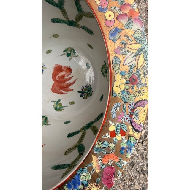 Vintage Chinese Famille Rose Gilt Porcelain Fishbowl Planter With Floral and Bird Motifs For Sale - Image 11 of 14