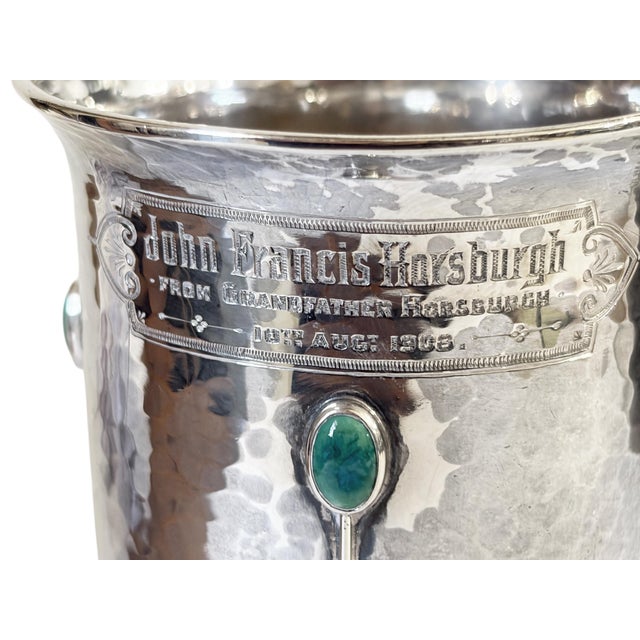 1908 English Arts and Crafts Design Sterling Silver Christening Mug W/Stone 3.25" H For Sale - Image 9 of 9