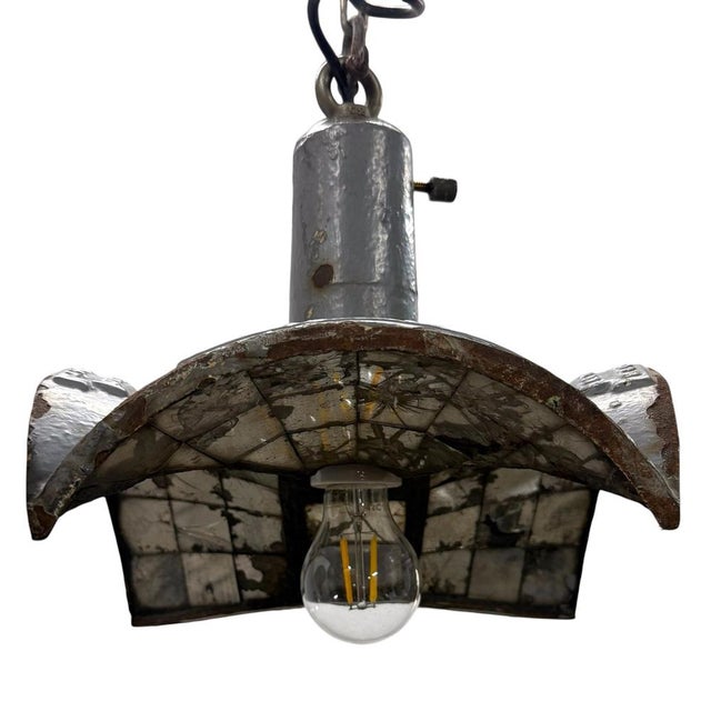Gray Vintage Industrial Mirrored Pendant Light by Esla, 1920s For Sale - Image 8 of 17