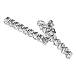 Late 20th Century 18K White Gold Estate Diamond Line Drop Earrings, Pair For Sale