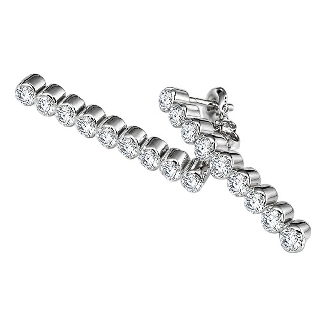 Late 20th Century 18K White Gold Estate Diamond Line Drop Earrings, Pair For Sale