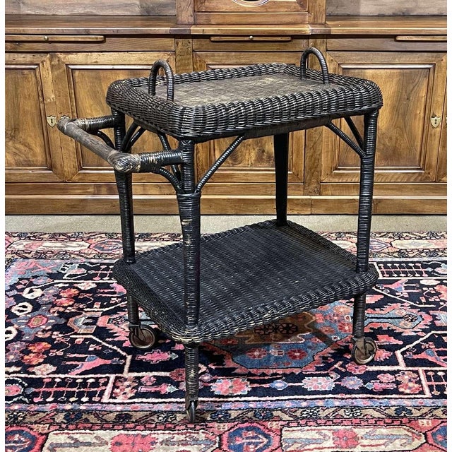 Rolling Rattan Serving Cart, 1970s For Sale - Image 12 of 14