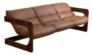 Three-Seat Sling Sofa, Oak & Leather, Attributed to Lou Hodges 1970s