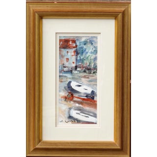 Amadeu Casals, Landscape with Figure, Watercolor on Paper, Framed For Sale