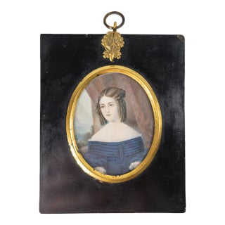 19th Century Miniature Portrait Painting of a Young Lady, Signed Lippoto For Sale