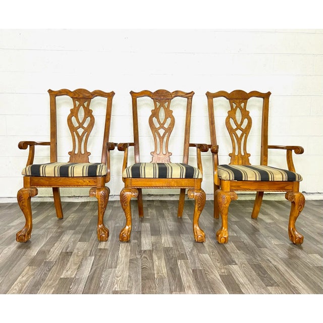 Vintage Chippendale Georgian Style Dining Arm Chairs - Set of 3 For Sale - Image 10 of 10