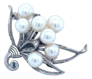 1990s Mikimoto Authentic Estate Akoya Pearl Brooch Pin Sterling Silver 6.74 mm