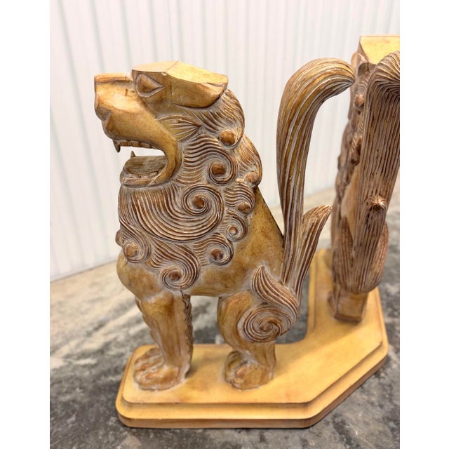 Vintage Hand Carved Architectural Chinese Guardian Lions “Foo Dogs” Console Table Circa 1970s For Sale In Miami - Image 6 of 9