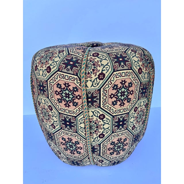 Mid 20th Century Moroccan Art Deco Style Pouf Upholstered in Moorish Textile Fabric Stool For Sale - Image 5 of 15