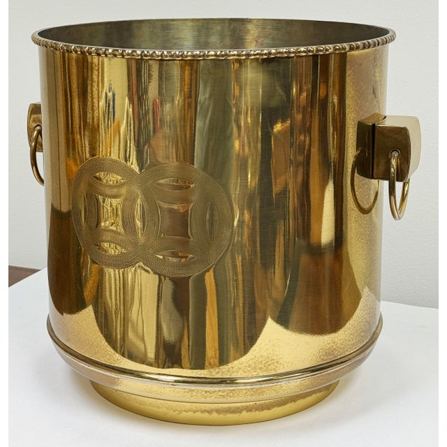 Mid 20th Century Large Vintage Brass Chinoiserie Style Engraved Planter For Sale - Image 5 of 12