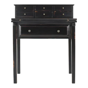 Seven Drawer Fold Down Desk in Distressed Black