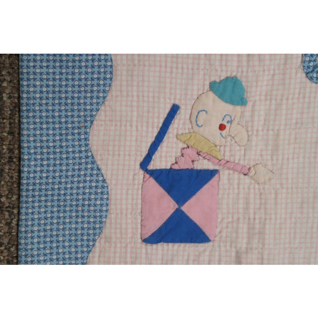 1960s Vintage Merry Go Round Crib Quilt Applique Cotton Childrens Toddler For Sale - Image 10 of 11