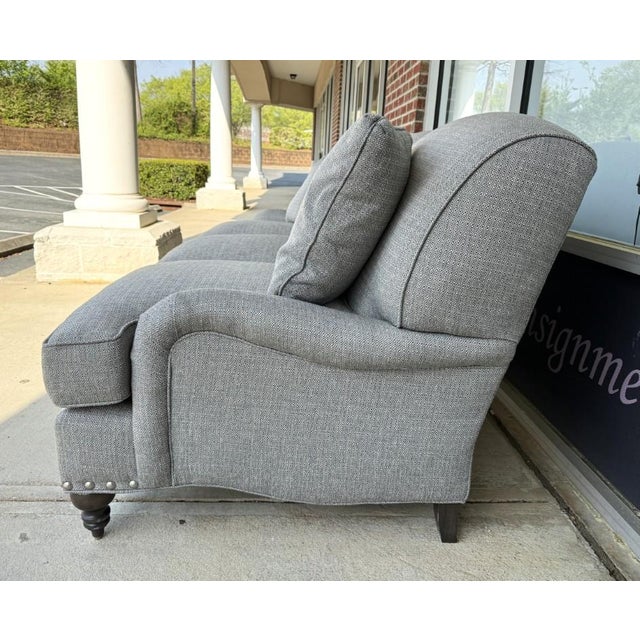 Arhaus Upholstered Gray-Blue Three-Seat Sofa With Rolled Arms For Sale In Raleigh - Image 6 of 16
