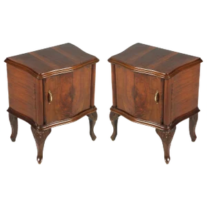 Baroque Style Italian Carved Walnut and Walnut Veneer Nightstands, 1920s, Set of 2