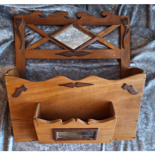 Antique Newspaper Holder in Beech Wood with Walnut Applications, 1890s For Sale - Image 4 of 7