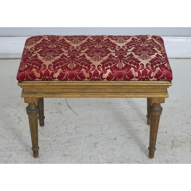 Age: Approx. 50 Years Old Details: Louis XVI Style Gold & Red Damask Upholstery Minor Distressing to Finish Fine Carved...