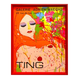 Walasse Ting Vintage 1974 Mid Century Modern Lithograph Print " Couleur Orange " Framed Paris Exhibition Poster