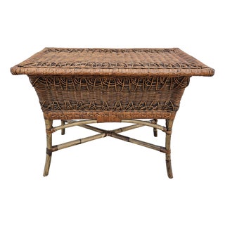 Rattan Bamboo Side Table Lidded Planter Box For Sale