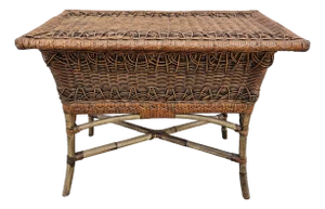 Rattan Bamboo Side Table Lidded Planter Box
