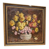 Paule Bisman, Flower Still Life, Oil on Canvas For Sale