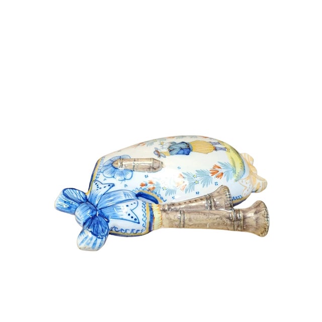 Beautiful very early Quimper wall pcket vase, from HR Henriot factory, flute player motif, vibrant handpainted colors in...