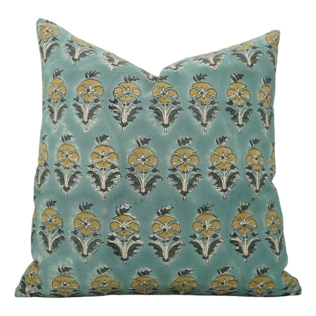 Fabdivine Artisan Block Print Throw Pillow Cover 14x14 Inch Duck Canvas- Mor Mukut For Sale