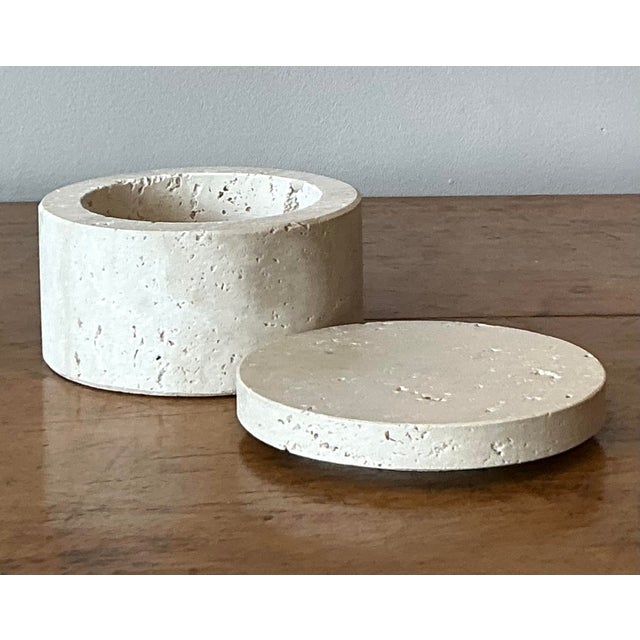 Vintage Boho Raw Travertine Lidded Box For Sale In West Palm - Image 6 of 8