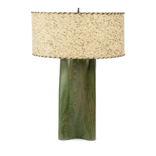 Modern Green-Dyed Carved Wood Table Lamp For Sale - Image 4 of 13