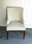 1960s-70s blue-grey/cream plaid tufted high-back side chair w/ carved wood legs. Some very minor fading on one side/arm...