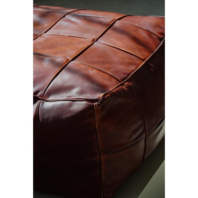 Mid-Century Modern Moroccan Patchwork Leather Ottoman, 1970s For Sale - Image 17 of 18