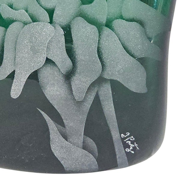 Blenko 8813m Paper Bag Vase Hand Etched by Jennifer Pontz 9.75" For Sale - Image 12 of 14