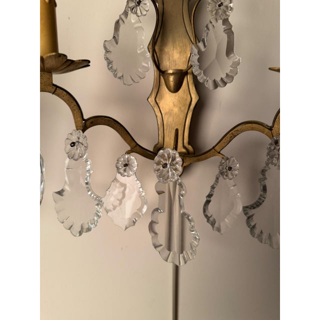 19th Century French Bronze and Crystal Wall Sconces - Pair For Sale In Indianapolis - Image 6 of 8