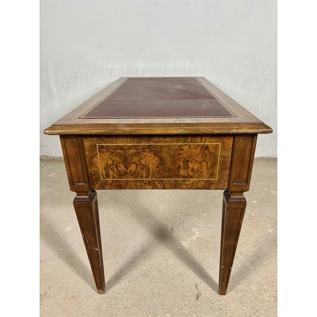 French Louis XVI Style Walnut Writing Desk with Leather Top, 1920 For Sale - Image 9 of 10