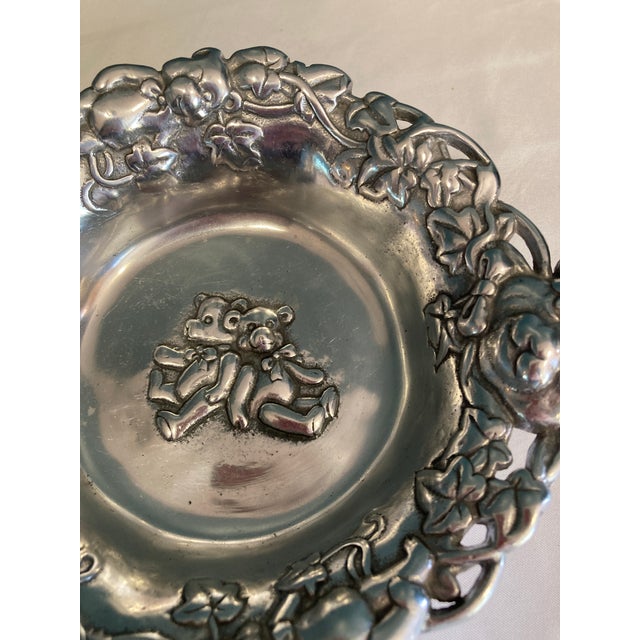 Arthur Court Arthur Court Vintage Aluminum Teddy Bear Bowl With Ornate Floral Repoussé Rim For Sale - Image 4 of 10
