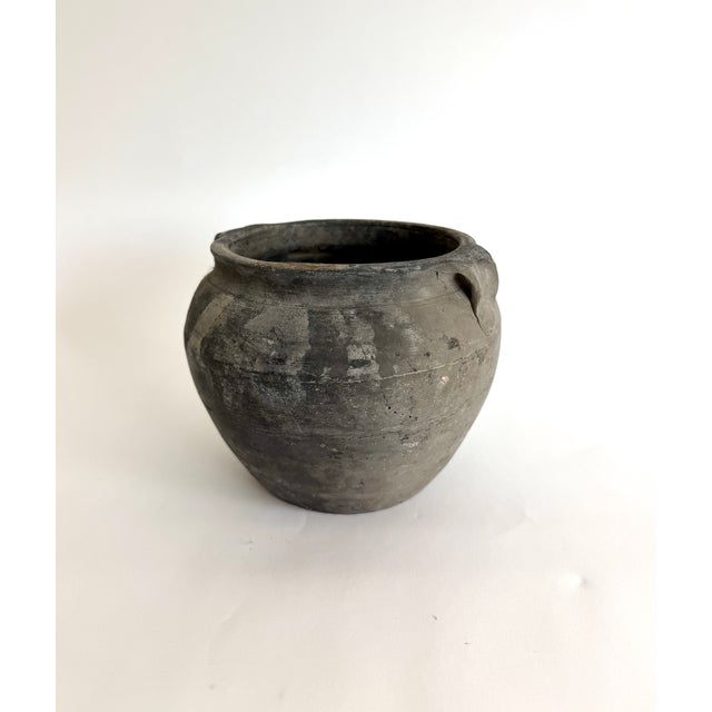 Rustic Black Gray Pottery Vase For Sale - Image 4 of 10