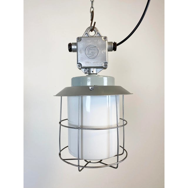 Vintage Industrial Aluminium Lamp with Milk Glass, 1970s For Sale - Image 12 of 12