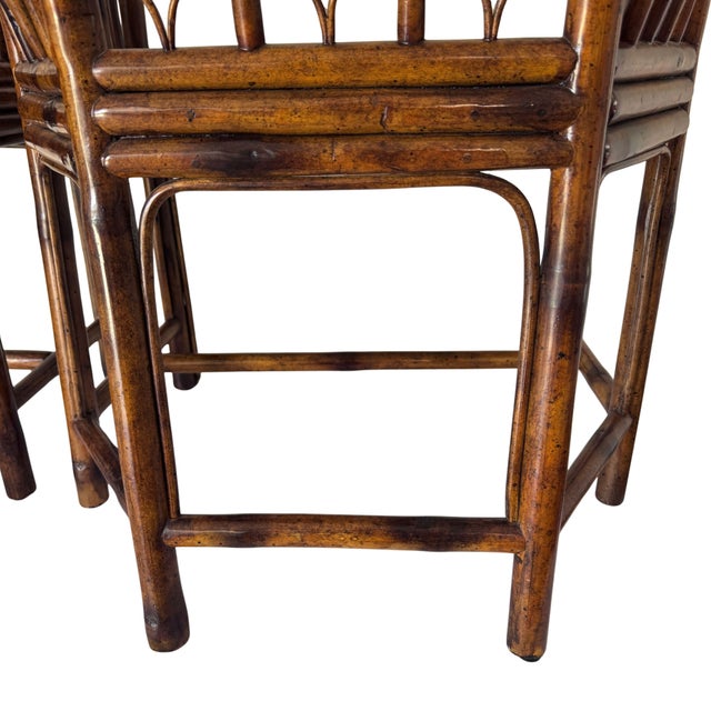 Late 20th Century Attributed to Theodore Alexander Chinoiserie Bamboo Pavilion Armchairs With Custom Silk Down Cushions For Sale - Image 13 of 16