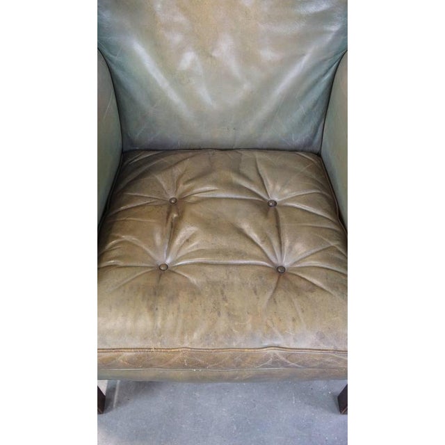Wing Chair in Green Leather For Sale - Image 6 of 13