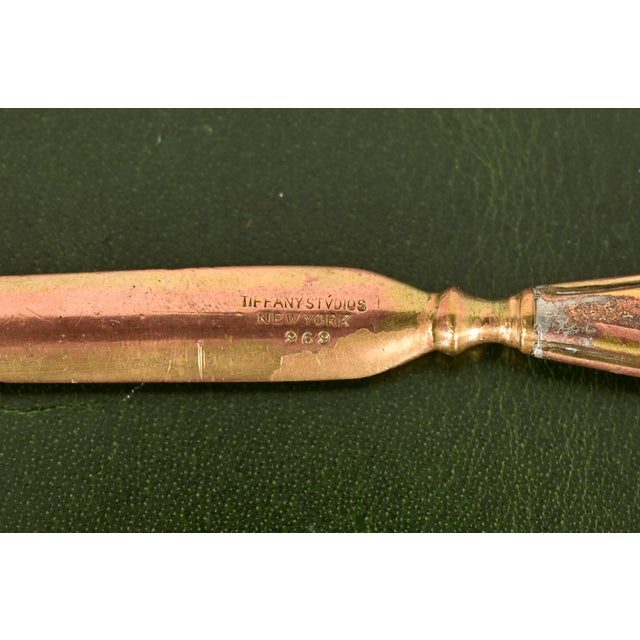 Tiffany Studios New York Pine Needle Pattern Bronze Doré and Slag Glass Letter Opener For Sale - Image 9 of 11