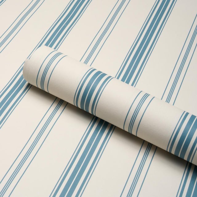 Schumacher Schumacher Coco Stripe Wallcovering In Delft For Sale - Image 4 of 6