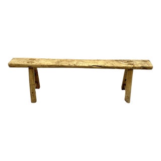 Antique Rustic Handcrafted Elm Wood Skinny Bench For Sale